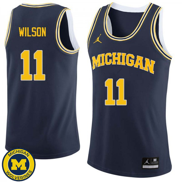 Men's University of Michigan #11 Luke Wilson Navy Player Basketball Jersey